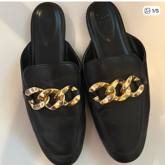 Black and Gold Women's Loafers. Black and gold leather
Mules. Black slides - Picture 1 of 5